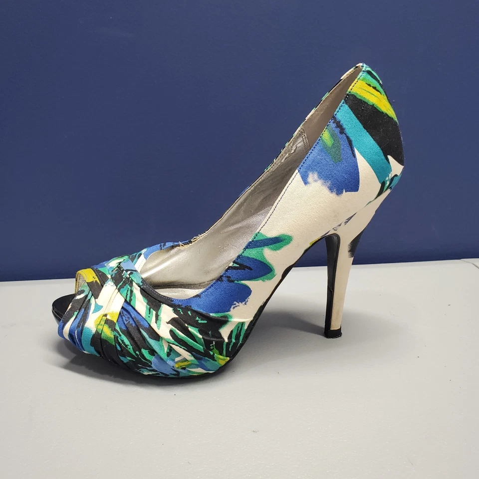 Audrey Brooke Stiletto High Heel Womens 8M Multicolor Floral Peep Toe Slip On - Image 4 of 4