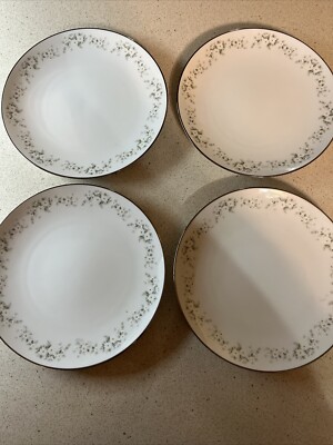Set Of 4 ANNABELLE Noritake Salad Plates 8.25'' Fine China #6856 Platinum Rim