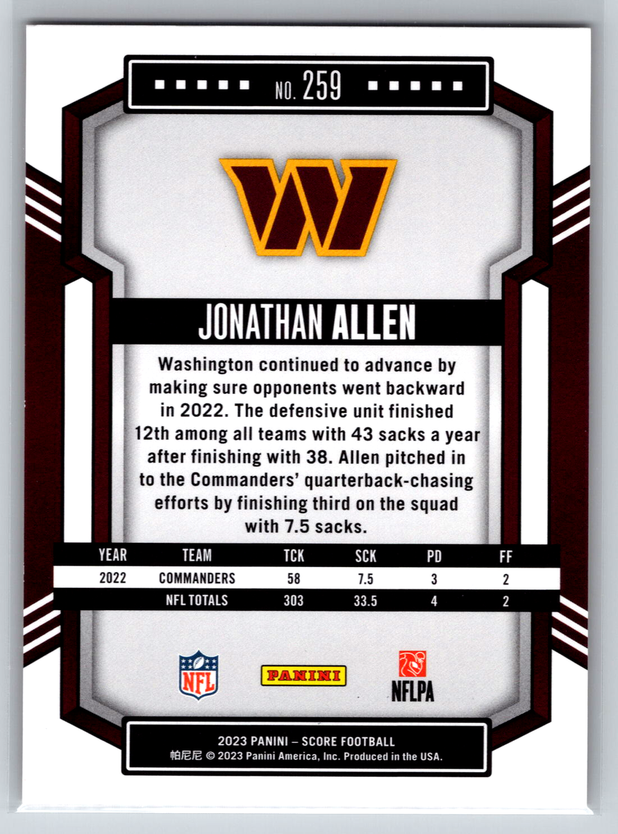 Jonathan Allen 2023 Panini Score Orange Lava /565 #259 Washington