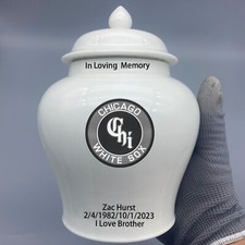 Ceramic Medium Urn for Chicago White Sox Baseball Theme, Custom Text