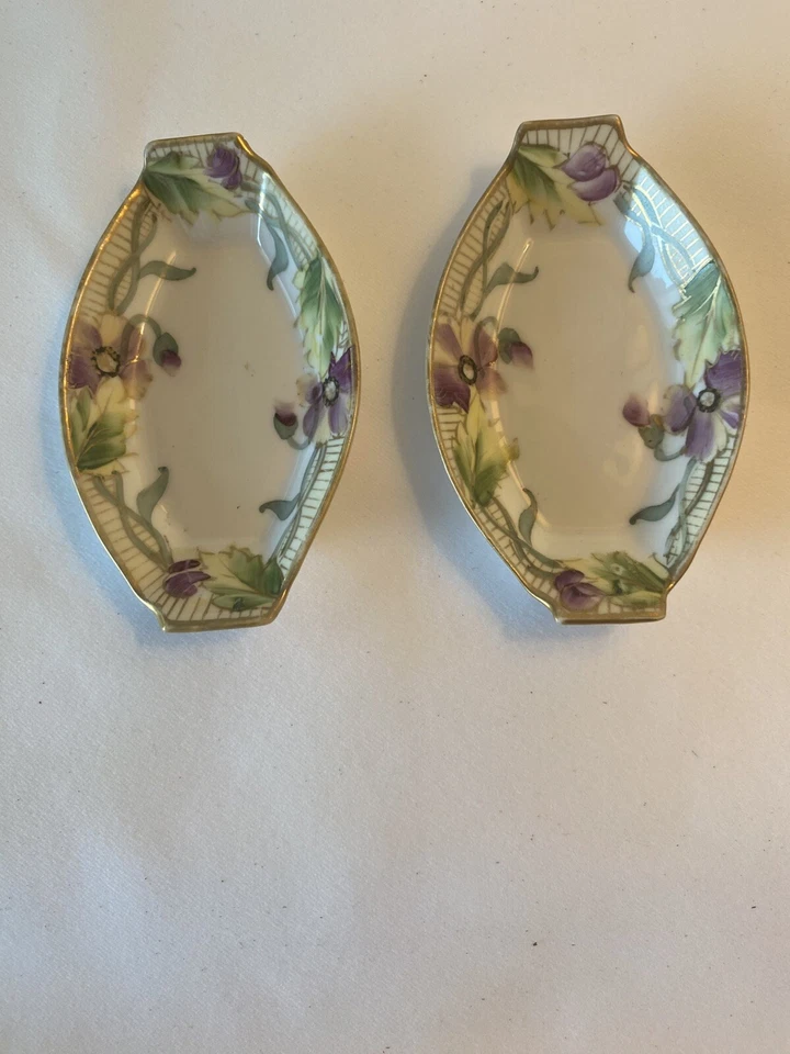 NIPPON Juego de 2 Platos Butter Pat Borde Dorado Pintados a Mano Foto 2 de 4