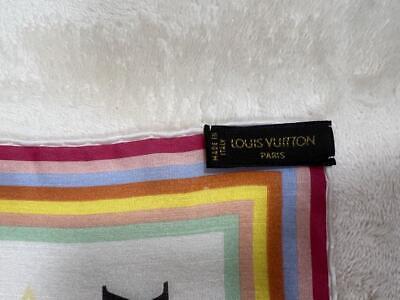 Louis Vuitton 100% Silk Scarf Multicolor Monogram Pattern White 44 x 44cm