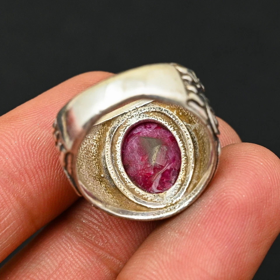 Pink Raby Men's Ring 925 Sterling Silver Handmade-Statement Ring All Size BJ219 - Image 3 of 3