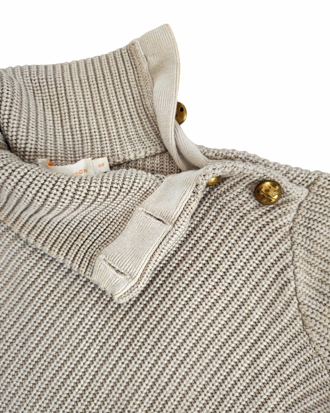 Tory Burch Brodie Tunic Mini Dress Sweater Turtleneck Beige Knit Gold Buttons S thumbnail 9