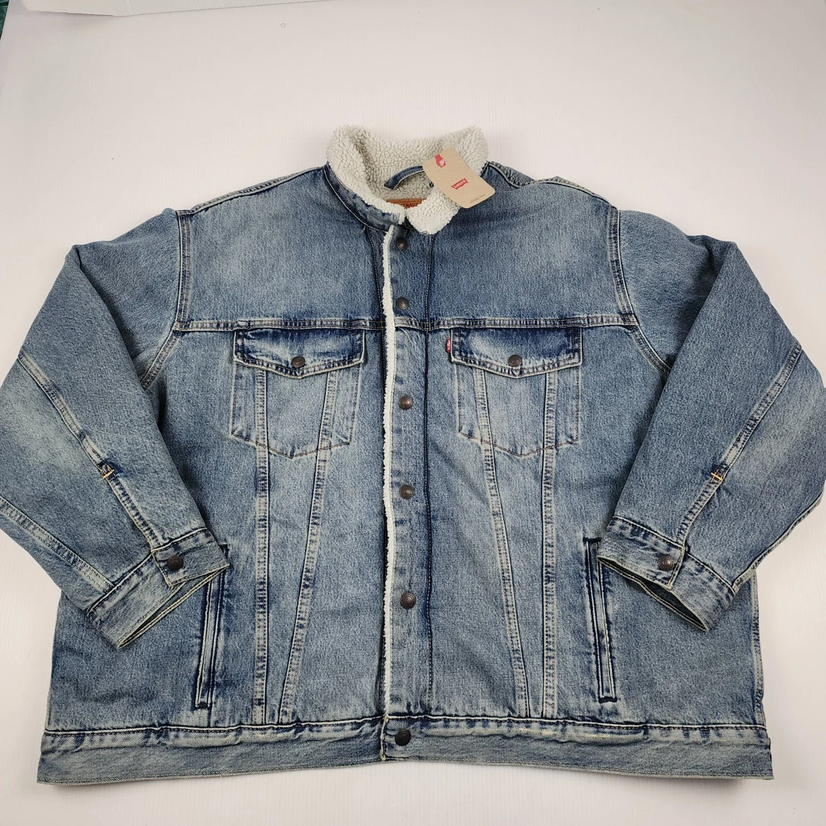 Levis Type III Sherpa Trucker Jacket Mens 4XL Blue Denim Big Tall NEW Irregular