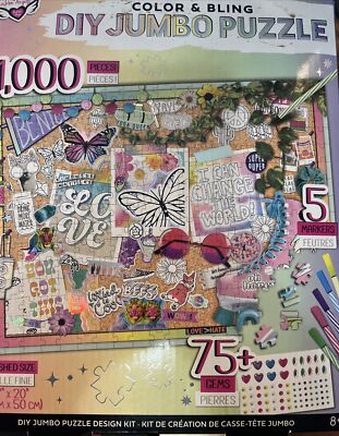 Fashion Angels Color & Bling DIY Jumbo Puzzle Design Kit 1000 Pcs Gems & Markers