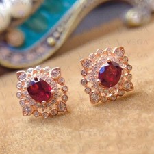 3.96Ct Oval Shape Natural Red Garnet & Diamon...