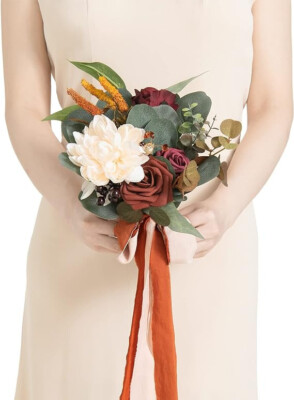 Ling's Moment Amber 7'' Inch Artificial Flowers Wedding Bouquet New Open Box