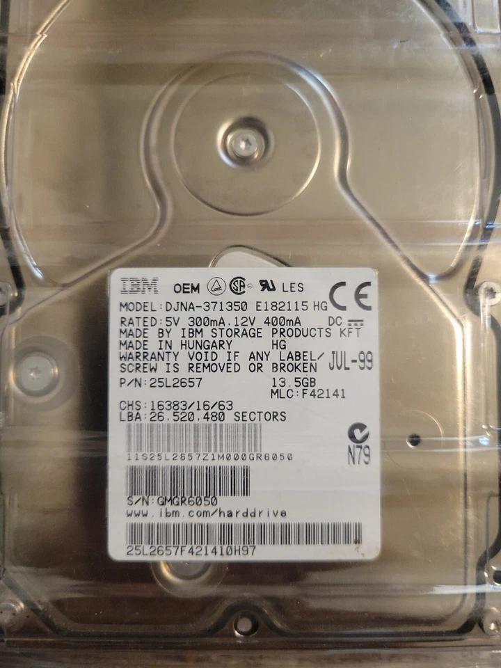 Hard IBM Deskstar 22GXP DJNA-371350 845.4oz2657 13.5GB 7200U/Min 2MB Ata 3.5'' - Image 2 of 4