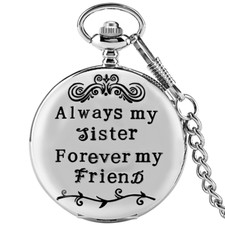 Unique Always My Sister Women Girl Quartz Pocket Watch FOB Chain Gift to Friend