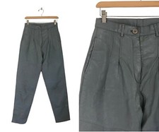 Vintage Gray Leather Pants Womens High Waist 1990s Genuine Leather Size Small