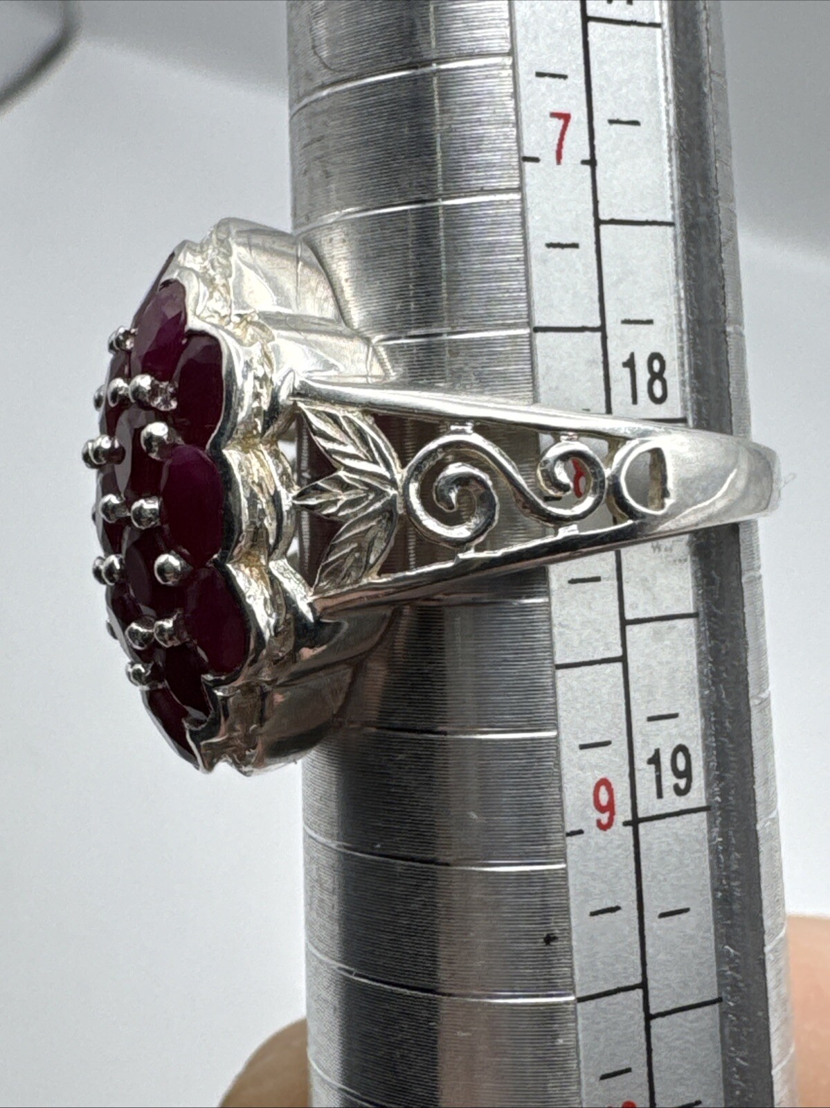 Sterling Silver Burmese Ruby Cluster Ring Size 8 … - image 8
