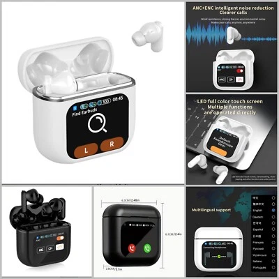 TWS Smart Touch Screen Bluetooth 5.4 Headset ANC Wireless Headphones Earbuds