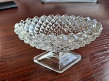 2- Open Crystal Salt Cellar Dish-Oval Shape w/Diamond Shape Pedestal Cut Glass-K