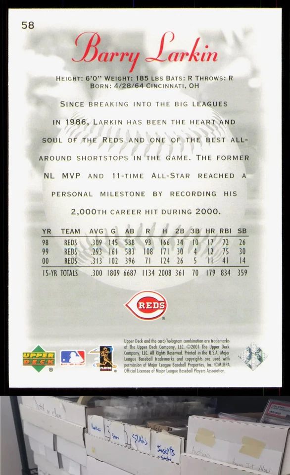 2001 Upper Deck Sweet Spot #58 Barry Larkin - DAD - Image 2 of 2