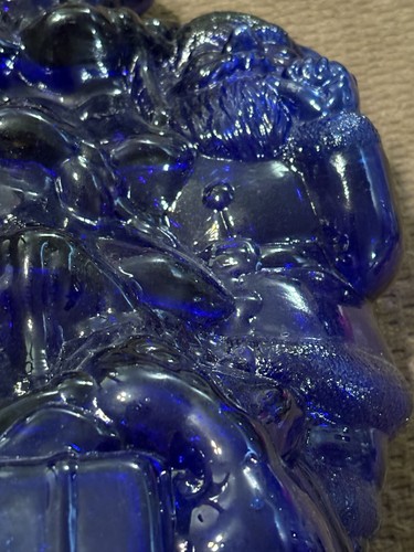 Raro Babbo Natale in vetro blu cobalto con albero di Natale decorato per luce - Foto 2 di 8