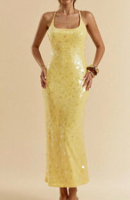 SHEIN BAE butter yellow sequin dress M