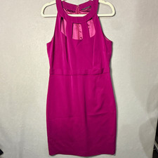 Elie Tahari Pink Satin Halter Neck Sheath Knee Length Dress 12 Lined
