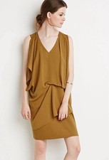 BNWT Forever 21 Olive Yellow Sleeveless Draped Gathered Short Shift Dress XS
