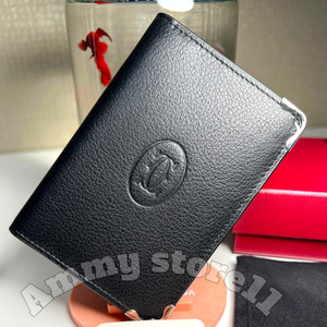 CARTIER Must De Cartier Black Leather Passport Holder Travel Wallet Vintage