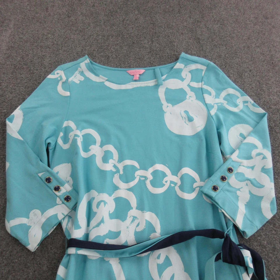 Vestido Lilly Pulitzer para mujer XL azul corto Jonah cinturón bola y cadena manga 3/4 Foto 3 de 4