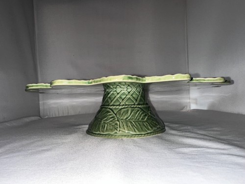 Rare Bordallo Pinheiro Portugal Lemon Leaf Pedestal Cake Plate Stand - Picture 4 of 6
