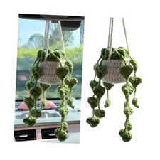 Car Mirror Hanging Ornament, Crochet Plant for Automotive Rear View Mirror