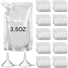 100PCS 3.5oz Plastic Squeeze Pouches, Reusable, Clear, Inclined Mouth, Funnel
