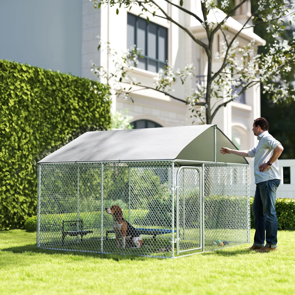 PawHut Recinto per Cani da esterno in Metallo con Copertura Impermeabile - Immagine 3 di 4
