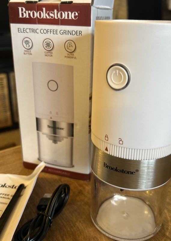 Brookstone Electric Coffee Grinder USB-C Rechargeable Stainless Steel