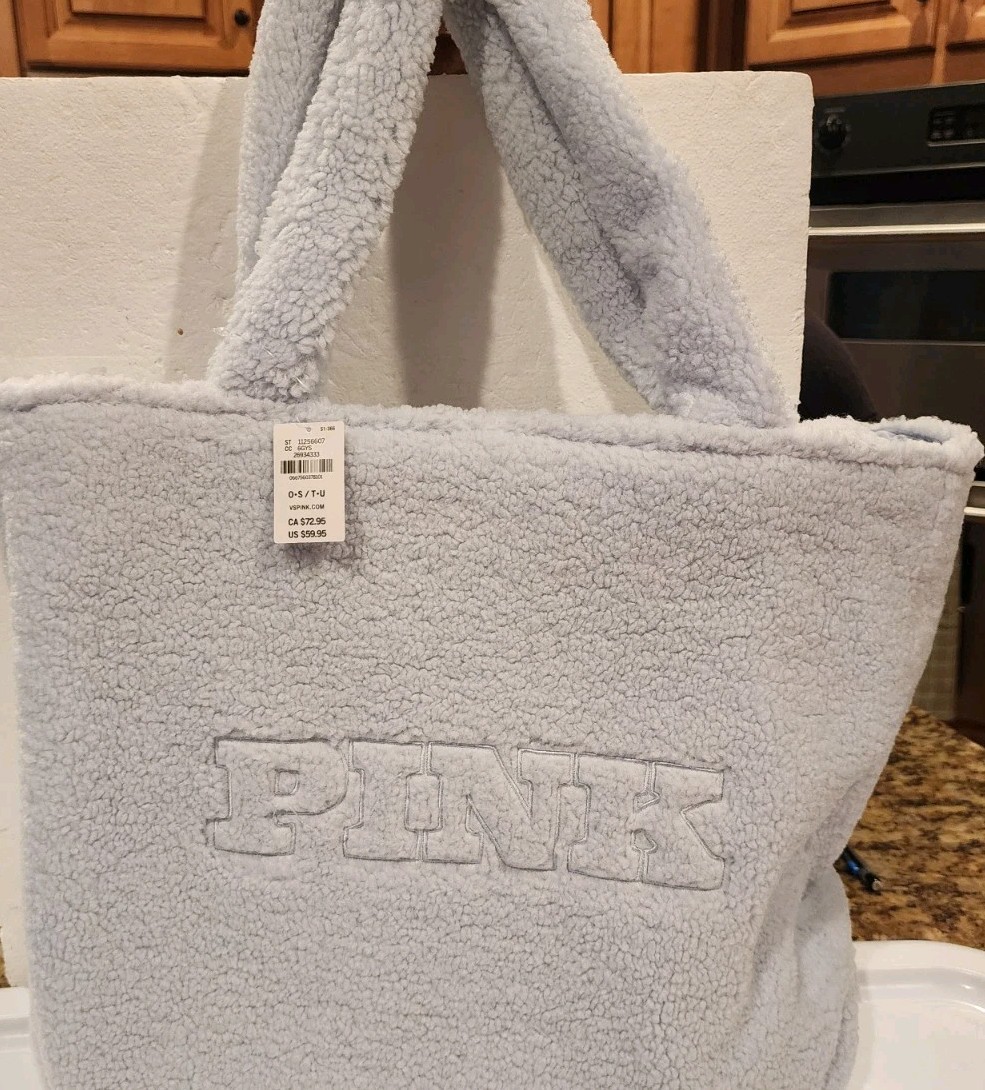 Victoria's Secret PINK Logo Plush Fleece Sherpa Teddy Bag
