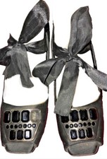 Prada Shoes Black Satin Silk Large Stones Slingback Hombre Clear Heel Sz 41