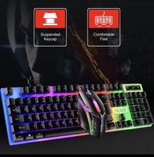 Rainbow Backlit Wired Keyboard and Mouse Combo Comfortable Quiet Office Desktop