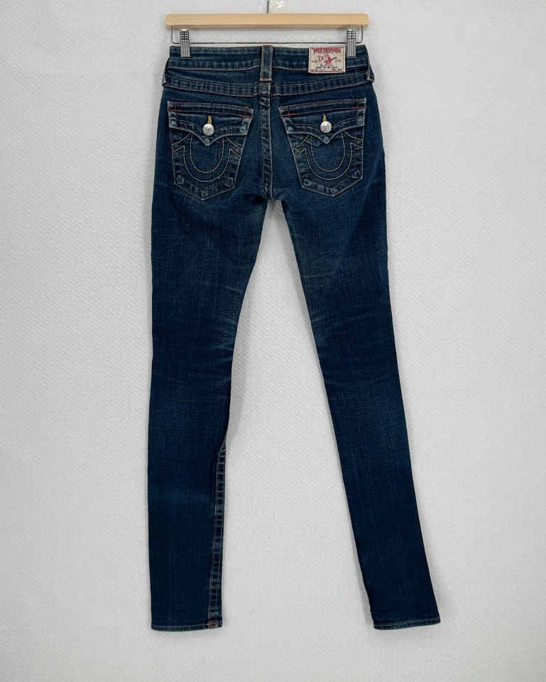 Pantalones de mezclilla True Religion para mujer azul tiro bajo pierna ajustada Julie talla 27 Foto 2 de 4