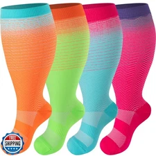 Tinojye 4 Pairs Plus Size Compression Socks,Extra Wide Calf 20-30 mmHg Knee H