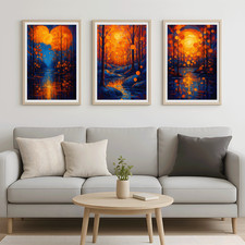 Forest Sunset Landscape Art Prints | Set of 3 Nature Posters for Living Room