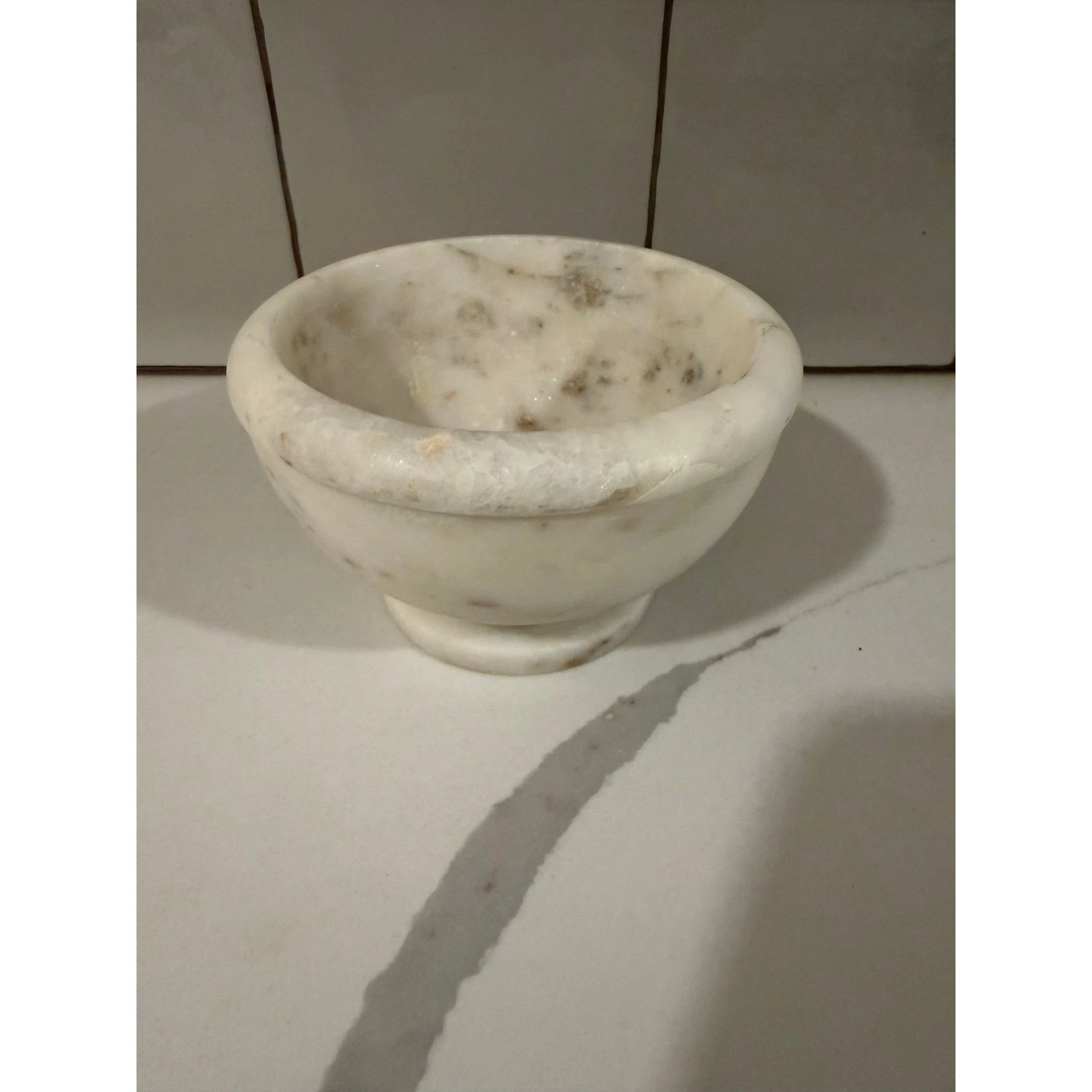 White Marble Mortar Bowl Footed Stone Decor Made in India 5 Inch