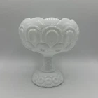 Vintage LE Smith Moon and Stars Milk GLASS 7" Open Curled Candy Compote