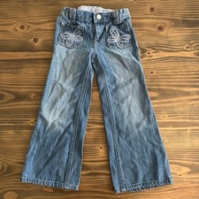 Girls Gap Wide-Leg Butterfly Jeans Size 5 Blue 100 Cotton Denim Y2K Style VTG