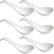 homEdge Elegant 6.7-Inch Chinese Porcelain Spoons - Set of 6, Perfect White 