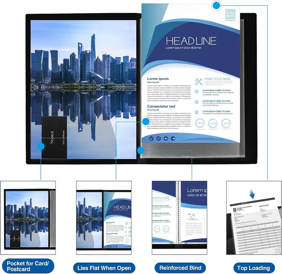 30Pocket Binder with Clear Sleeves, Heavy Duty Art Portfolio, 9x12