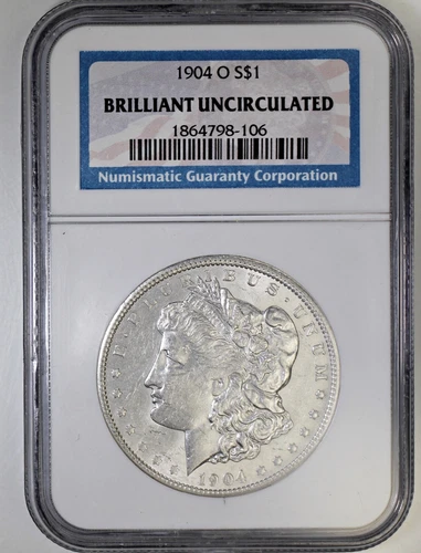 1904 O Morgan Silver Dollar NGC BU Brilliant Uncirculated Blast White Flag Label