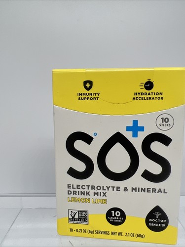 SOS Lemon Lime Electrolyte & Mineral Drink Mix 10 SERVINGS COMBINE SHIPPING - Picture 1 of 5