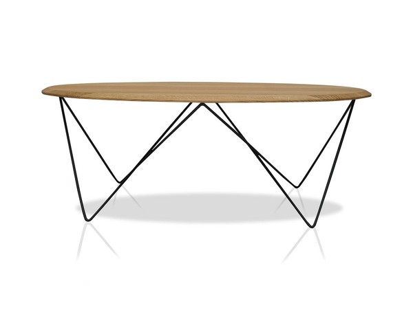 Ovaler Couchtisch Wohnzimmertisch Tisch Dobbin 110X60 Cm Eiche Massivholz Metall-image