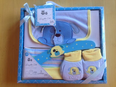 Cribmates Layette Gift Set Infant Baby 0-6 Months, CM3550 Boy 4 Piece, Puppies