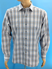 David Donahue Fusion Performance Blue Grey Plaid LS Dress Shirt Sz. 16.5 L NWOT
