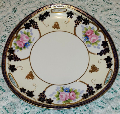Vintage Noritake Nippon Hand Painted Tri  Handled Cake Plate 9 1/4''