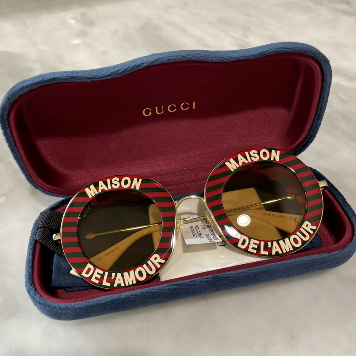 Gucci 44MM Round Sunglasses Red Gold Stripe 