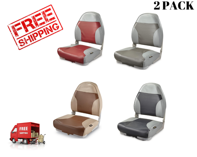 2 Pack High Back Fold Down Marine Boat Seat Pontoon Boating Bass Fishing Chair