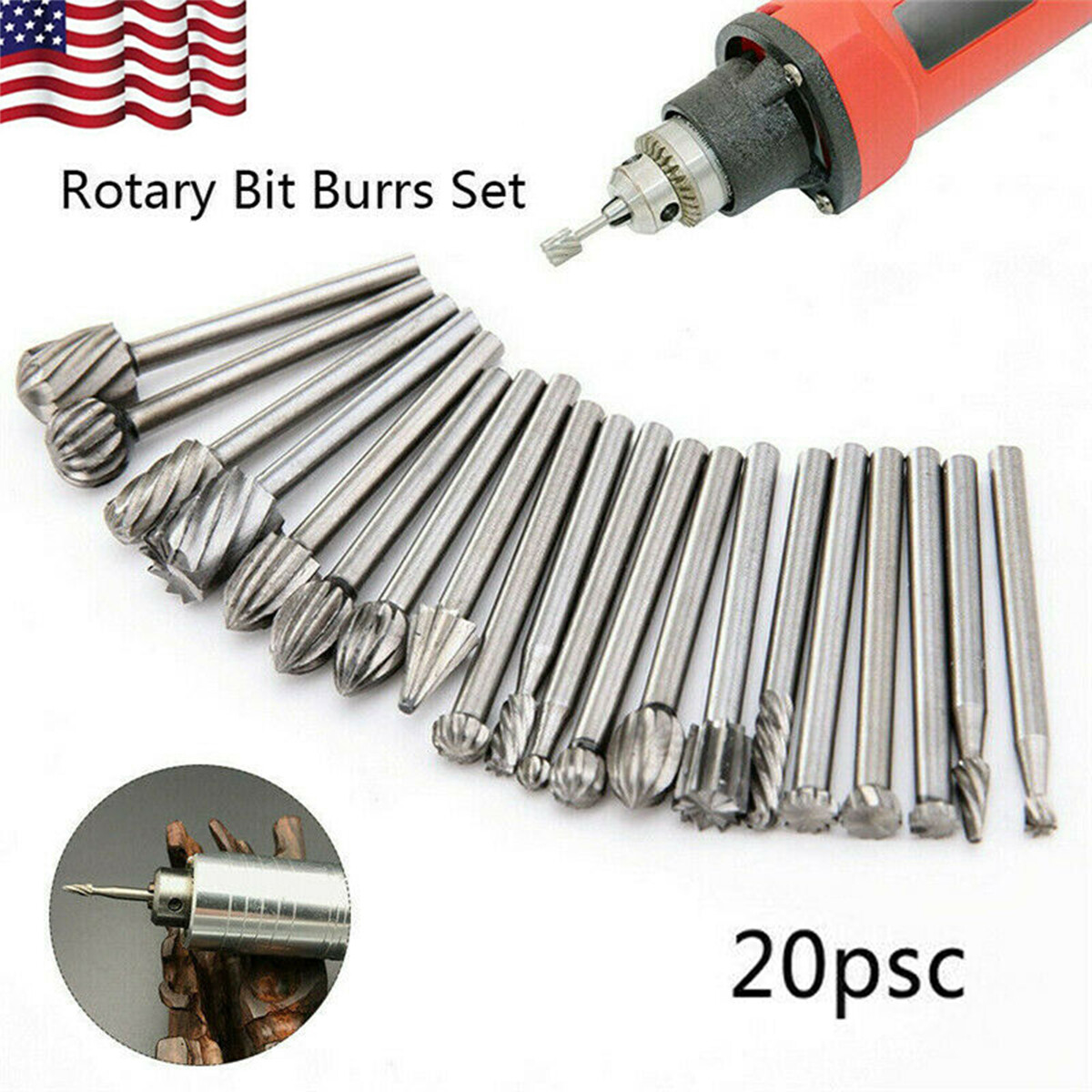 20Pcs Diamond Burr Bits Drill Set Rotary Multi Tool Accessories Kits For Dremel_